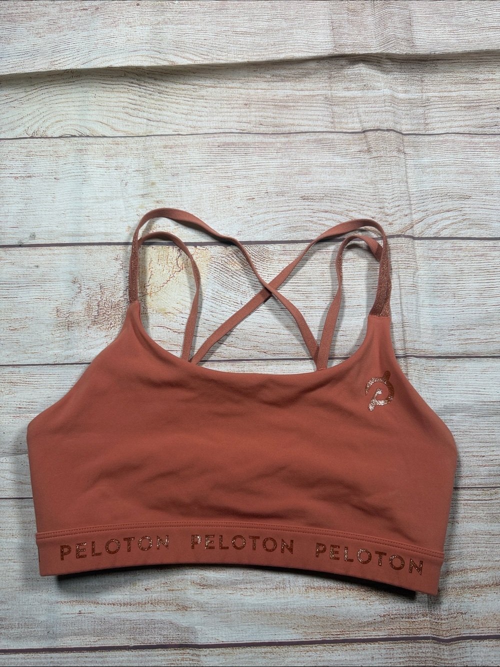 Peloton Women's Sparkle‎ Rusty Orange Strappy Crossback Sports Bra